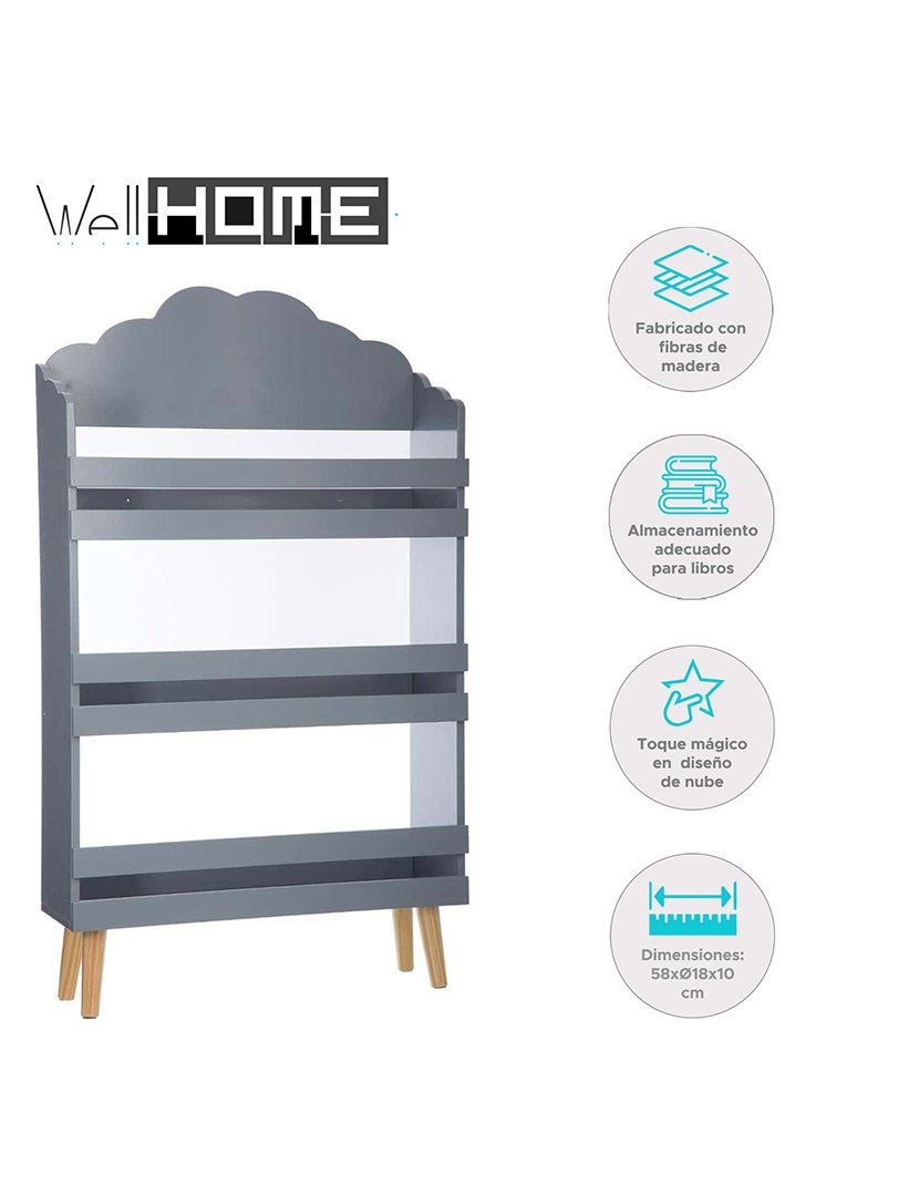 Estante Infantil com 3 Prateleiras Cinzento