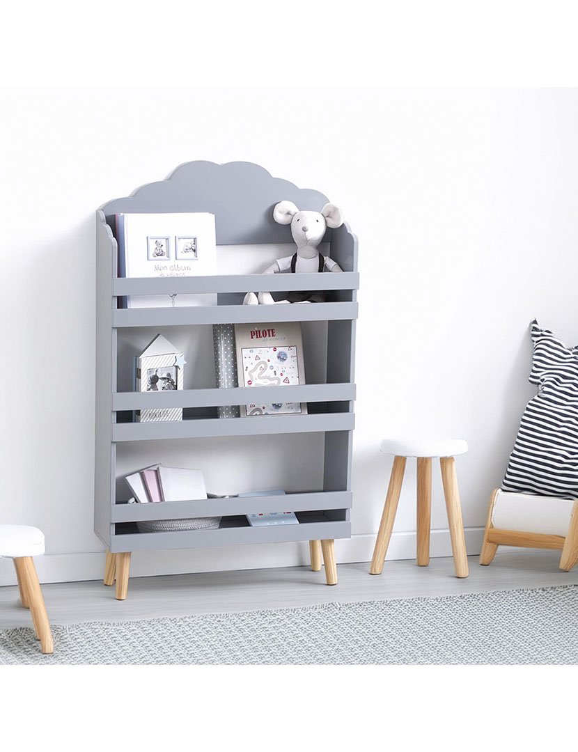 Estante Infantil com 3 Prateleiras Cinzento