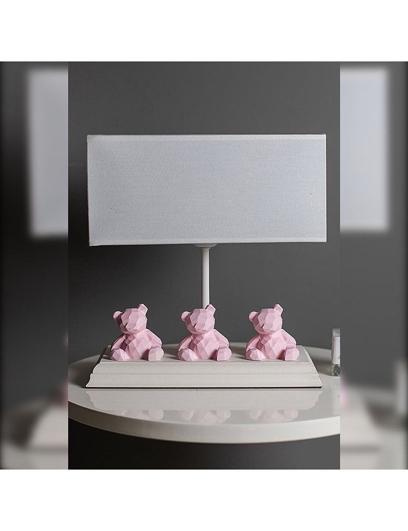 Candeeiro de Mesa Volga com Decoração Branco e Rosa
