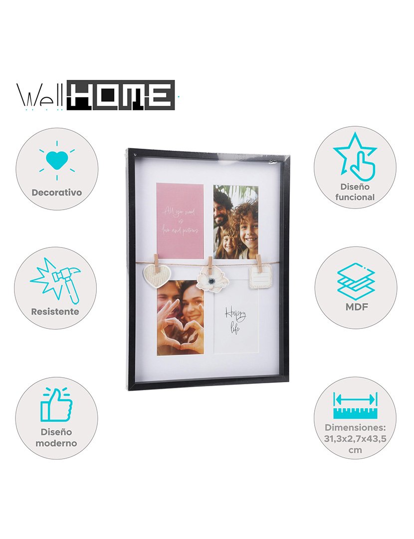 Moldura para 4 fotos Preto