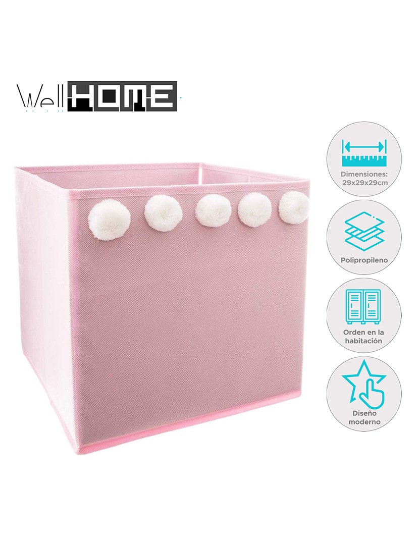 Caixa de Arrumação Infantil com Pompons Rosa