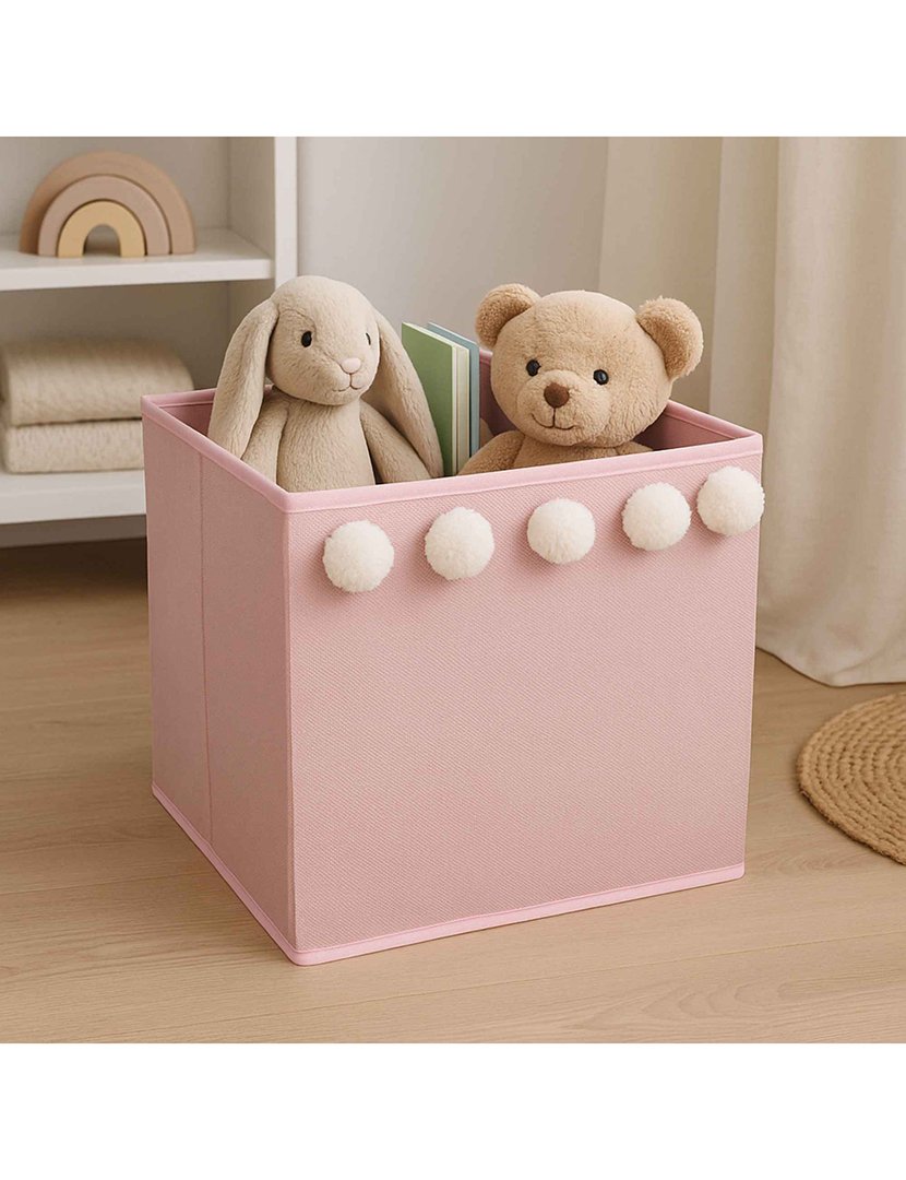 Caixa de Arrumação Infantil com Pompons Rosa