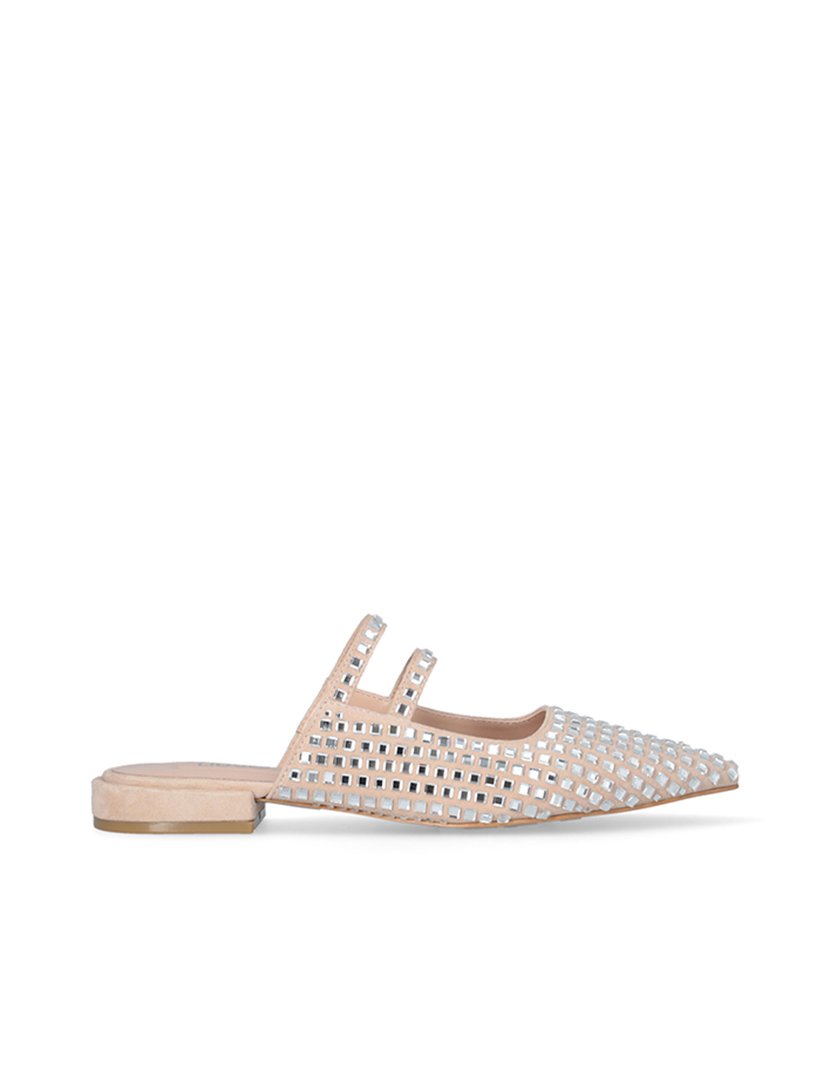 Mule Senhora Bege com Apliques