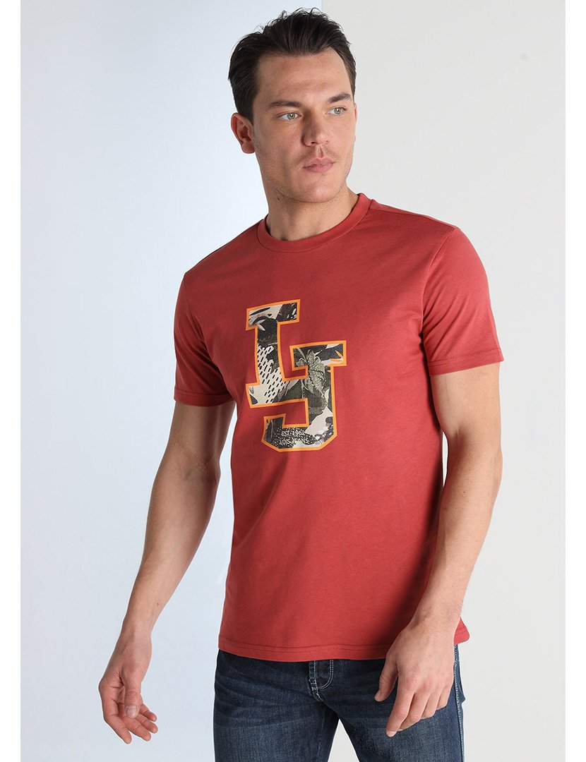 T-Shirt Homem Vermelho com Estampado Vermelho