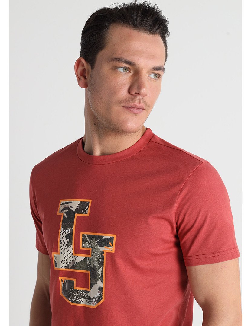 T-Shirt Homem Vermelho com Estampado Vermelho