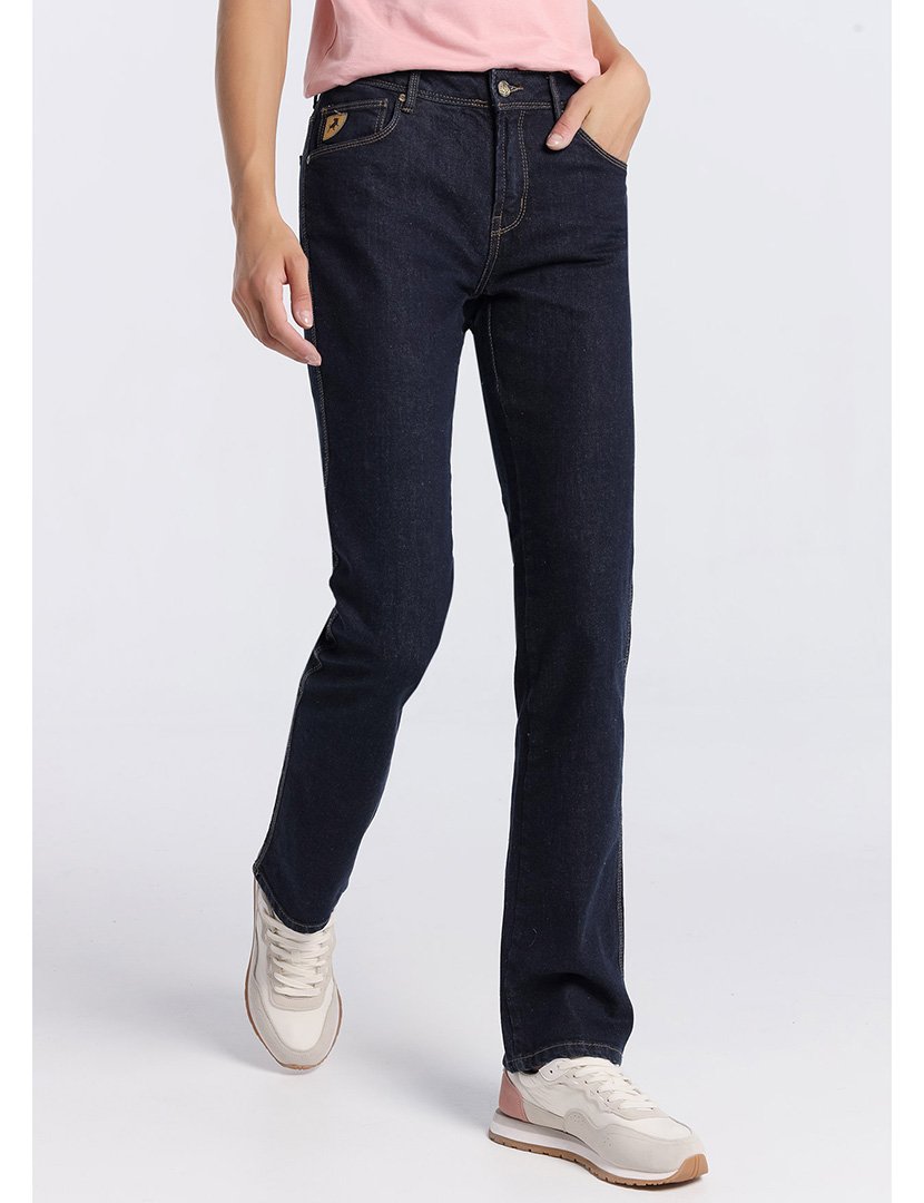 Calças Straight Fit Senhora Azul