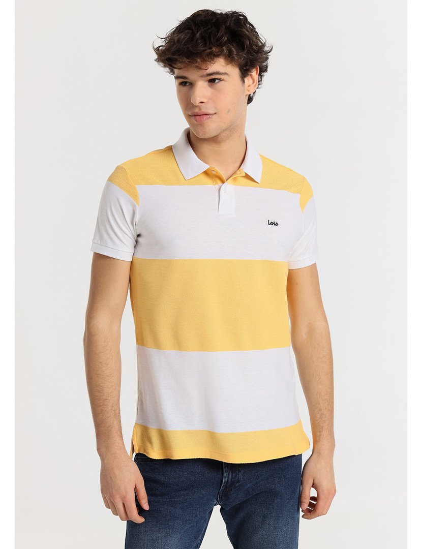Pólo Homem Listrado Branco e Amarelo