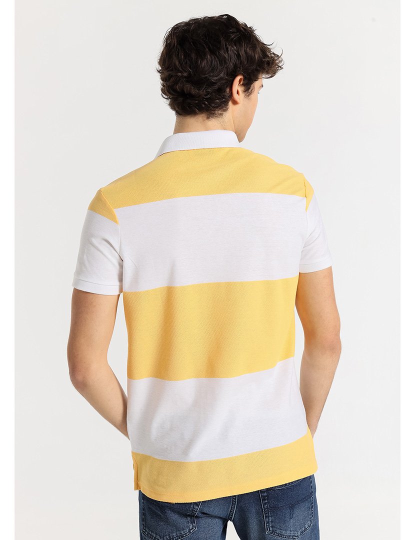 Pólo Homem Listrado Branco e Amarelo