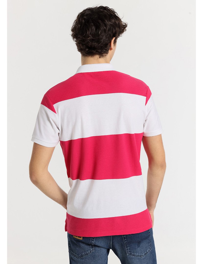Pólo Homem Listrado Branco e Rosa
