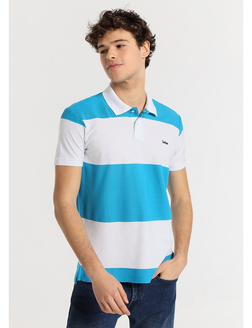 Pólo Homem Listrado Branco e Azul