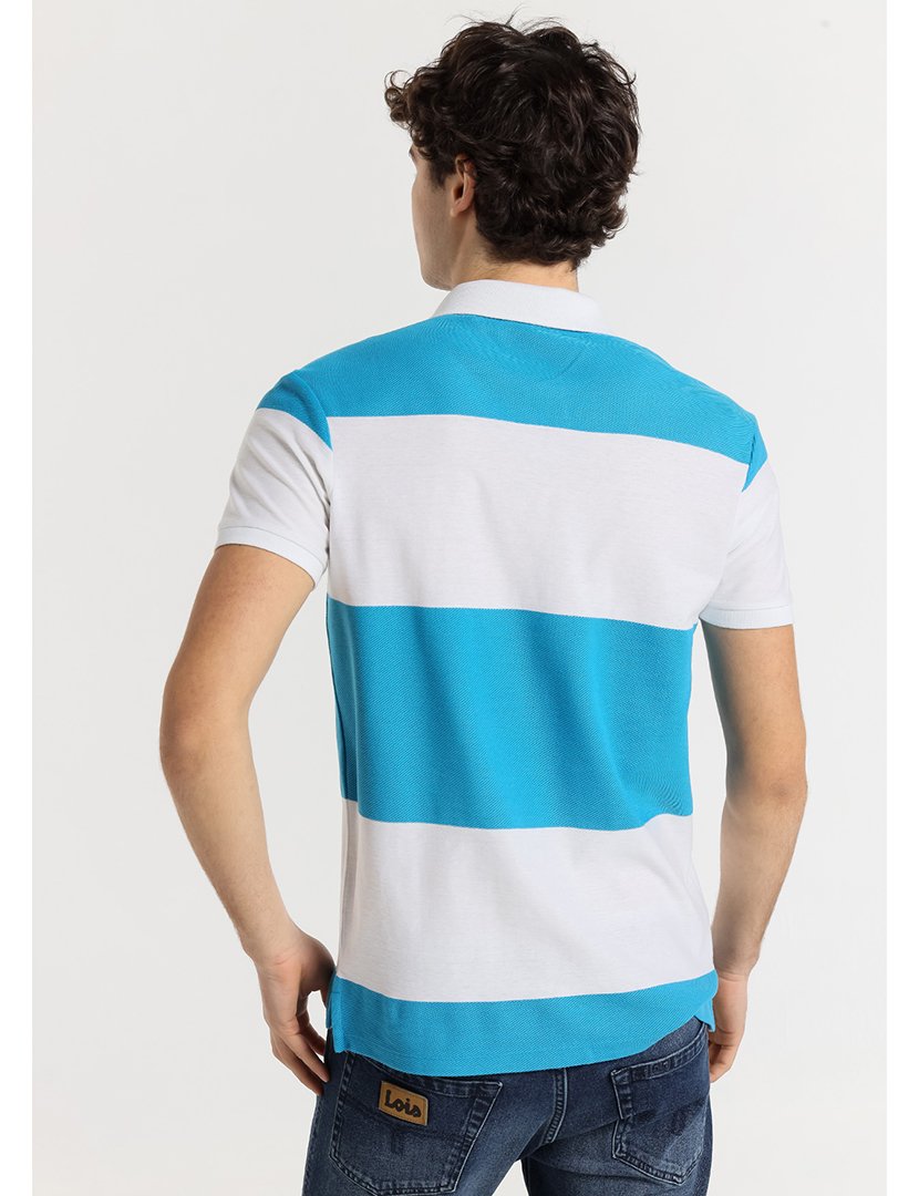 Pólo Homem Listrado Branco e Azul