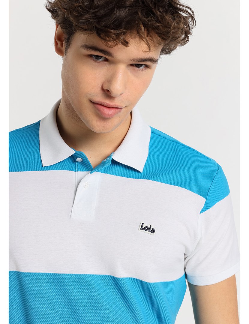 Pólo Homem Listrado Branco e Azul