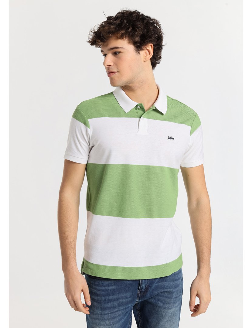 Pólo Homem Listrado Branco e Verde
