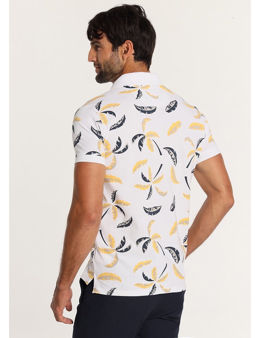 Pólo Homem com Detalhes Tropicais Branco