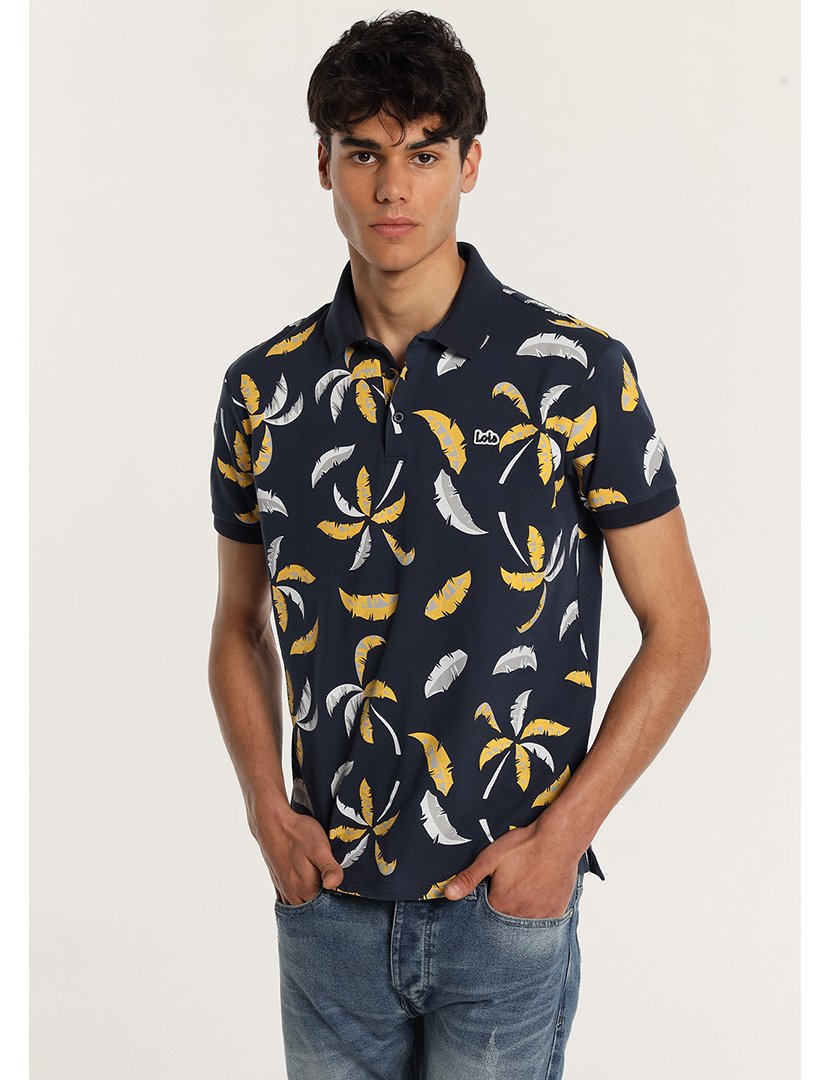 Pólo Homem com Detalhes Tropicais Azul
