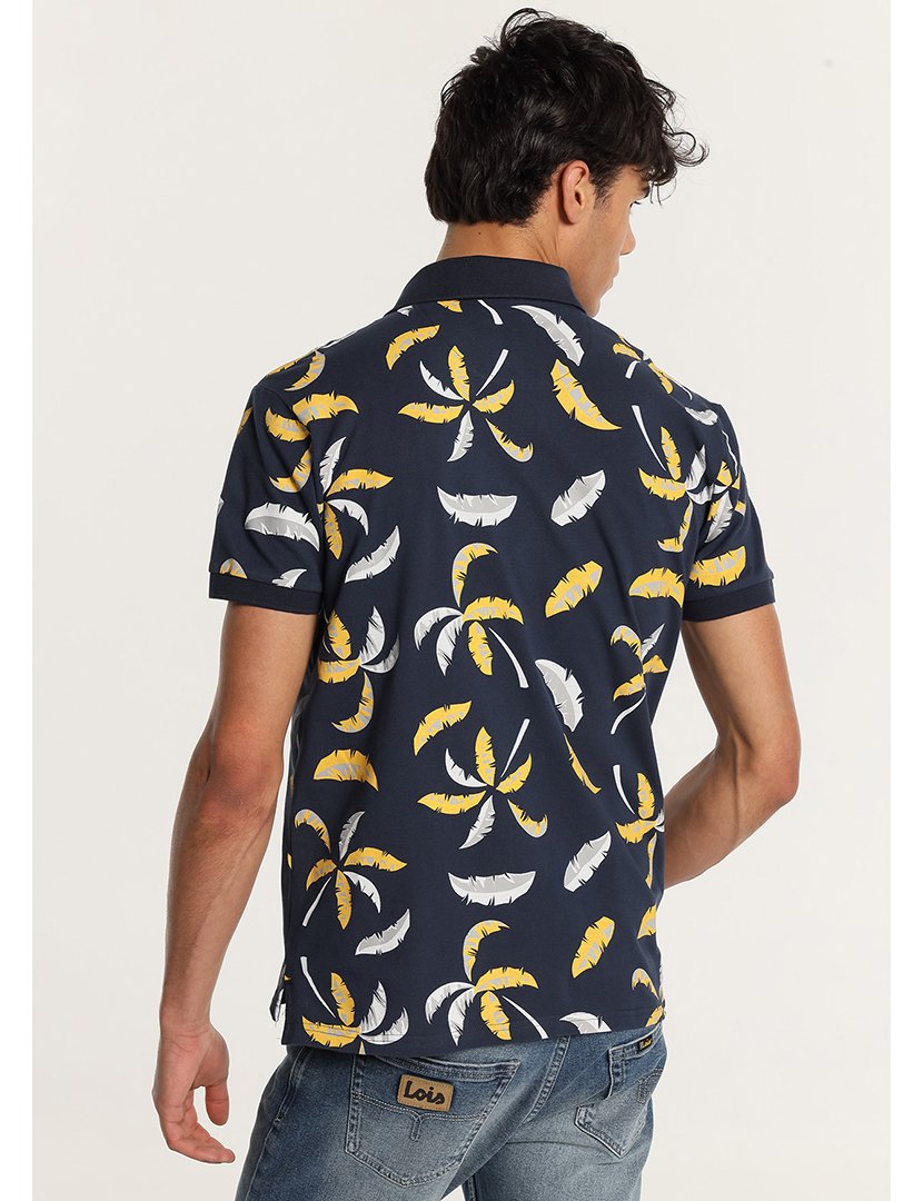 Pólo Homem com Detalhes Tropicais Azul