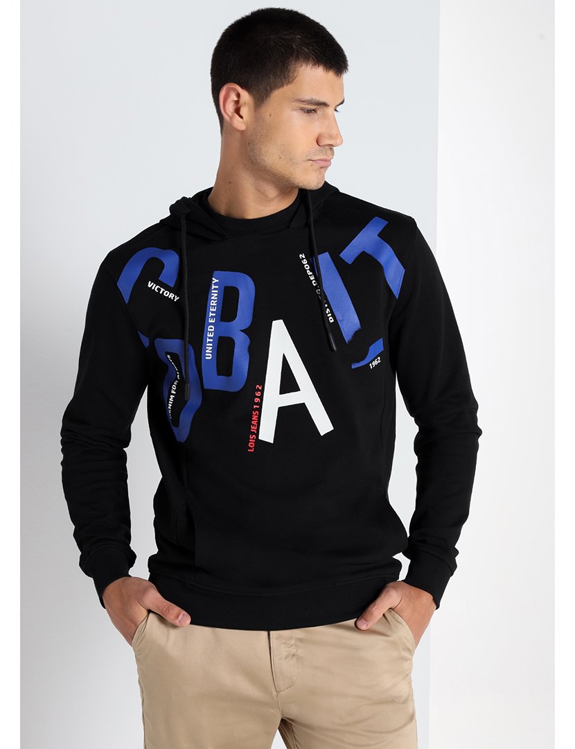 Sweatshirt Homem com Capuz Estampado Preto