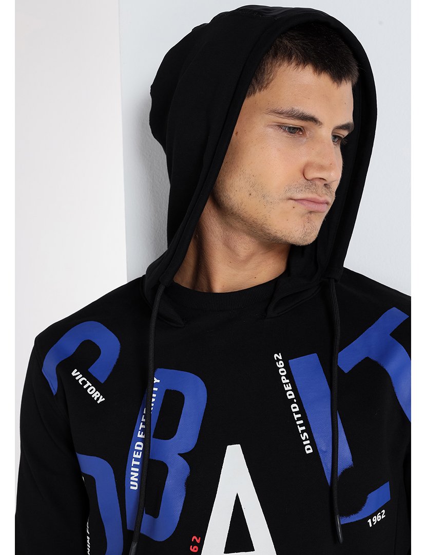 Sweatshirt Homem com Capuz Estampado Preto