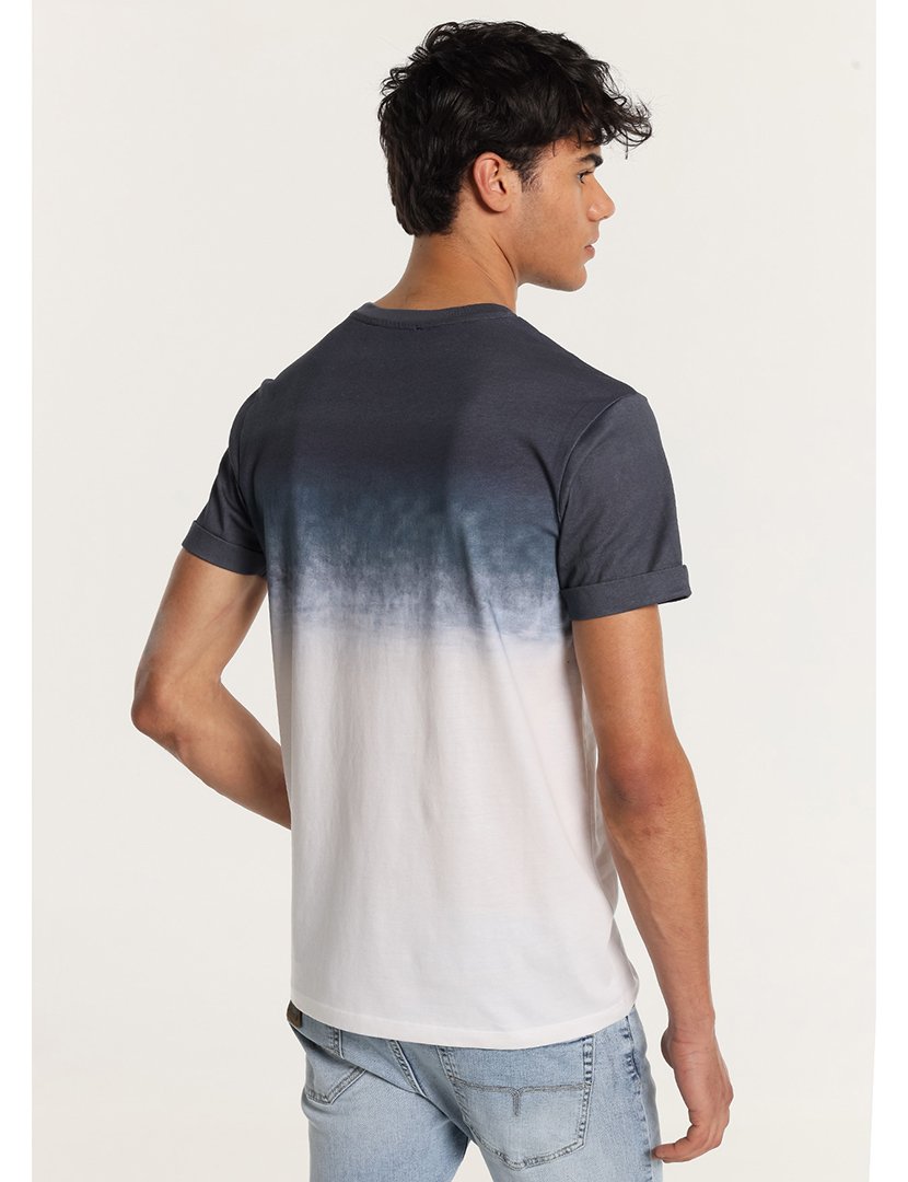 T-Shirt Homem com Estampado Tie Dye Azul e Branco