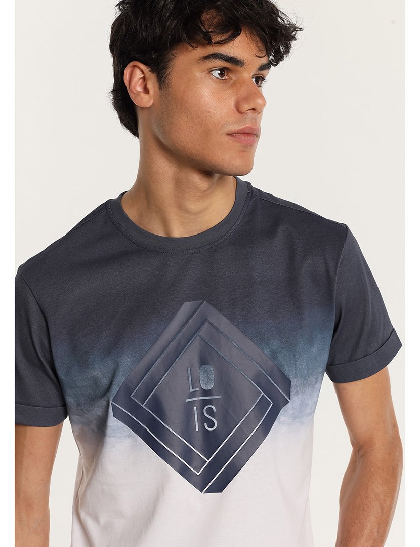 T-Shirt Homem com Estampado Tie Dye Azul e Branco