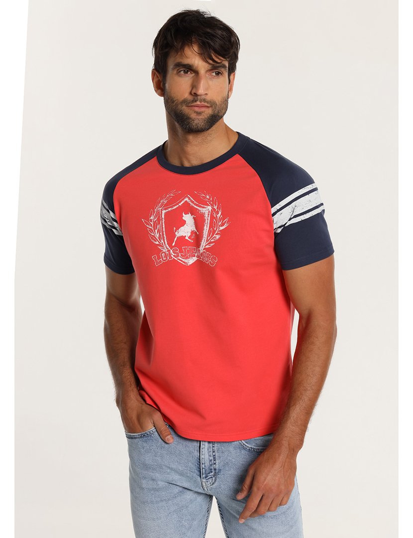 T-Shirt Homem Vermelho e Azul