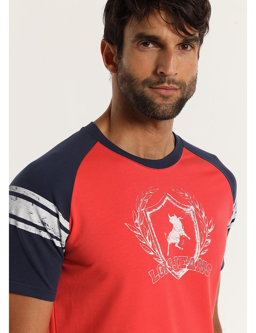 T-Shirt Homem Vermelho e Azul