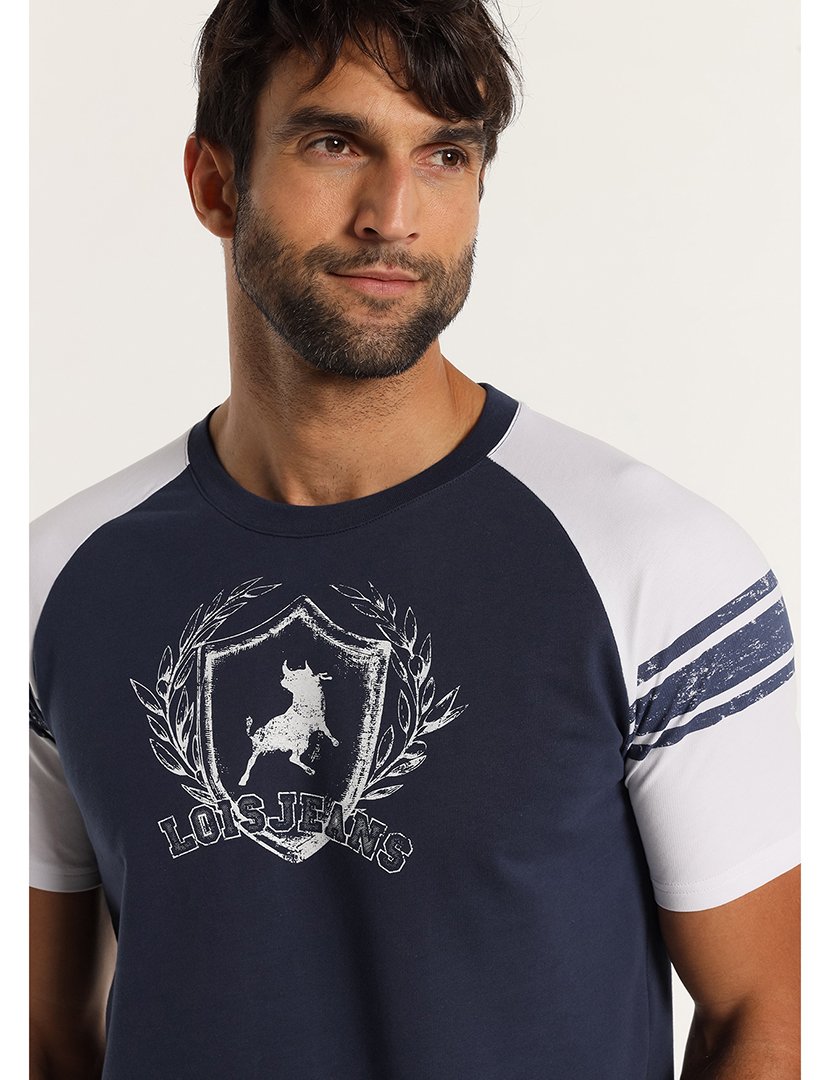 T-Shirt Homem Azul e Branco