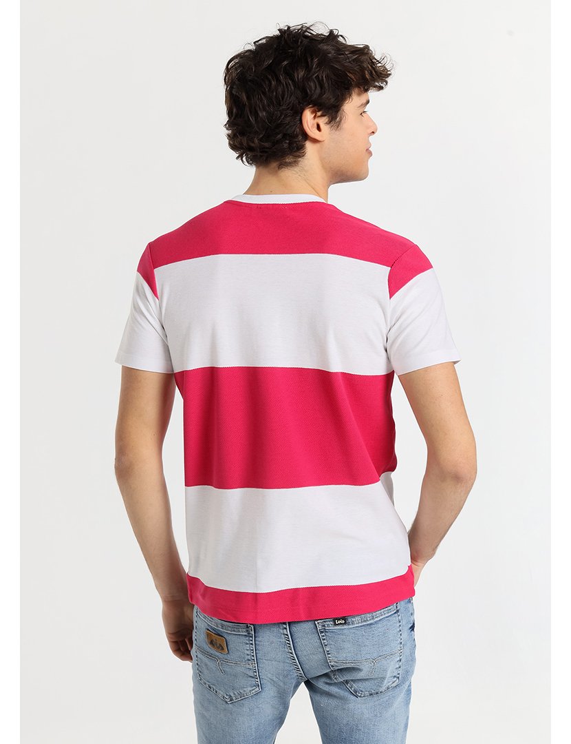T-Shirt Homem com Listras Branco e Rosa