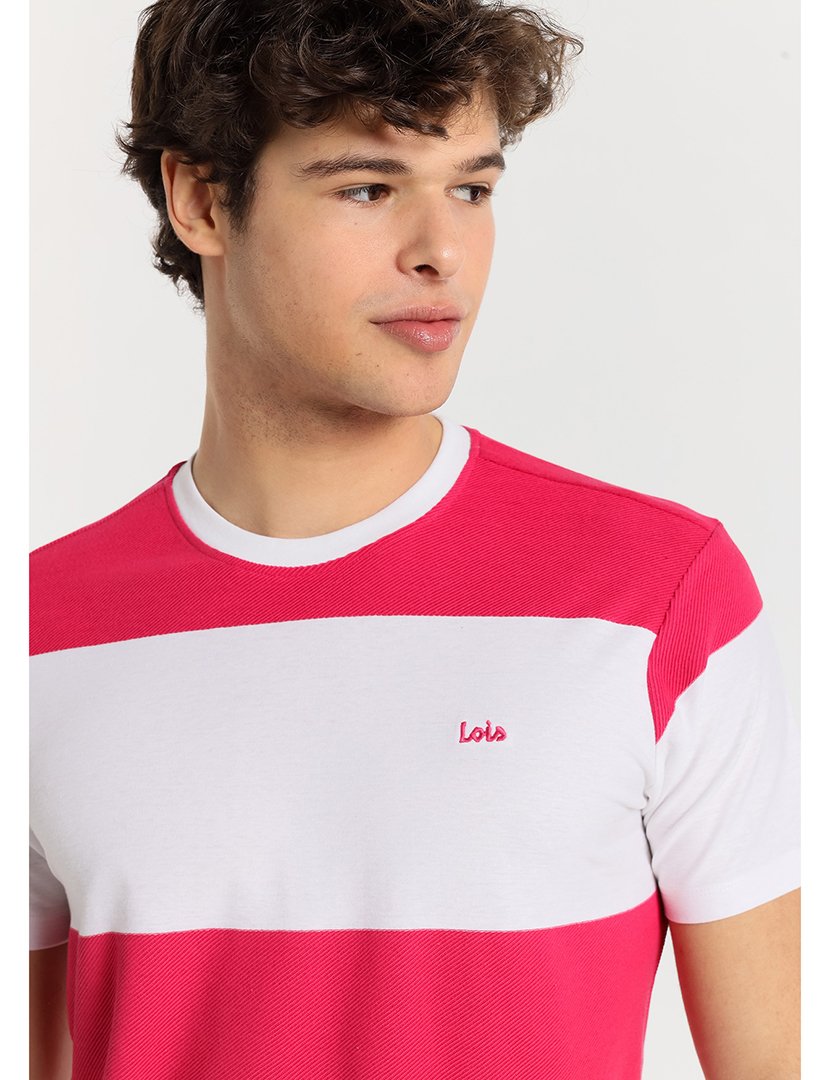 T-Shirt Homem com Listras Branco e Rosa