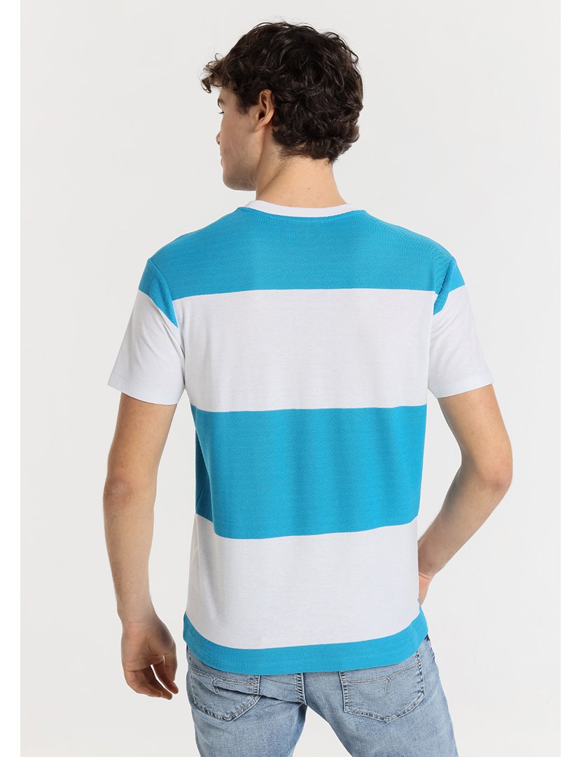 T-Shirt Homem com Riscas Branco e Azul