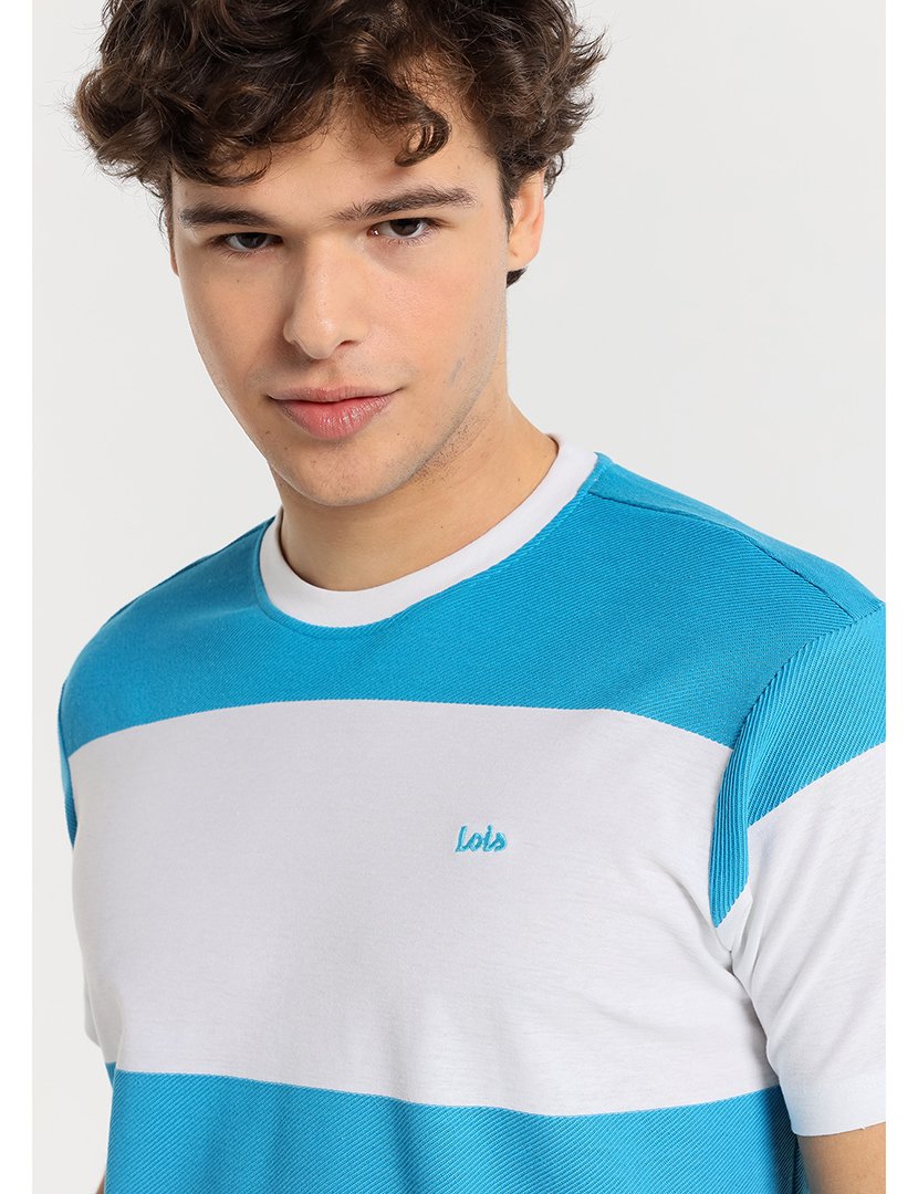 T-Shirt Homem com Riscas Branco e Azul