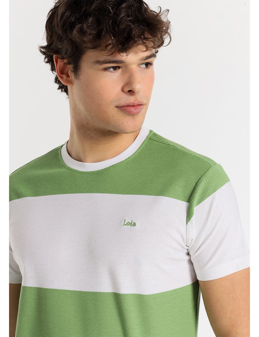 T-Shirt Homem com Riscas Branco e Verde