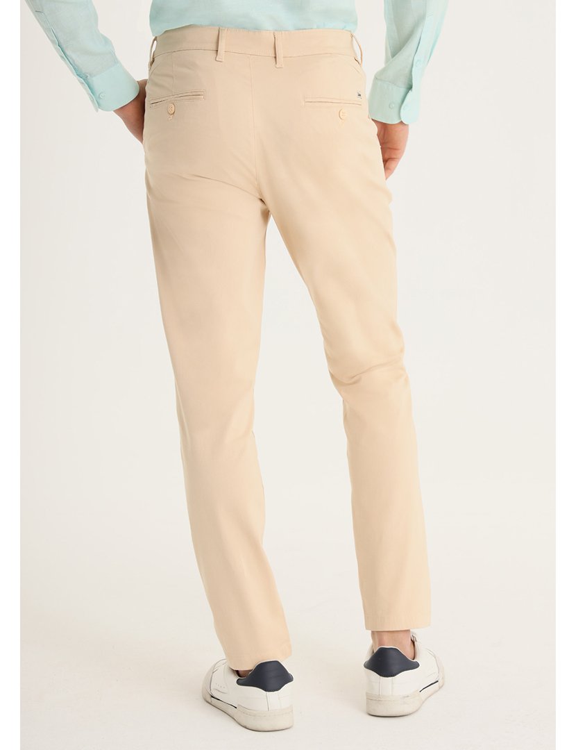 Calças Chino Homem Cetim Slim Stretch Cintura Média Bege