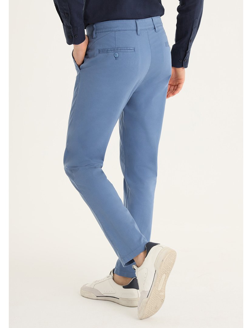 Calças Chino Homem Cetim Slim Stretch Cintura Média Azul