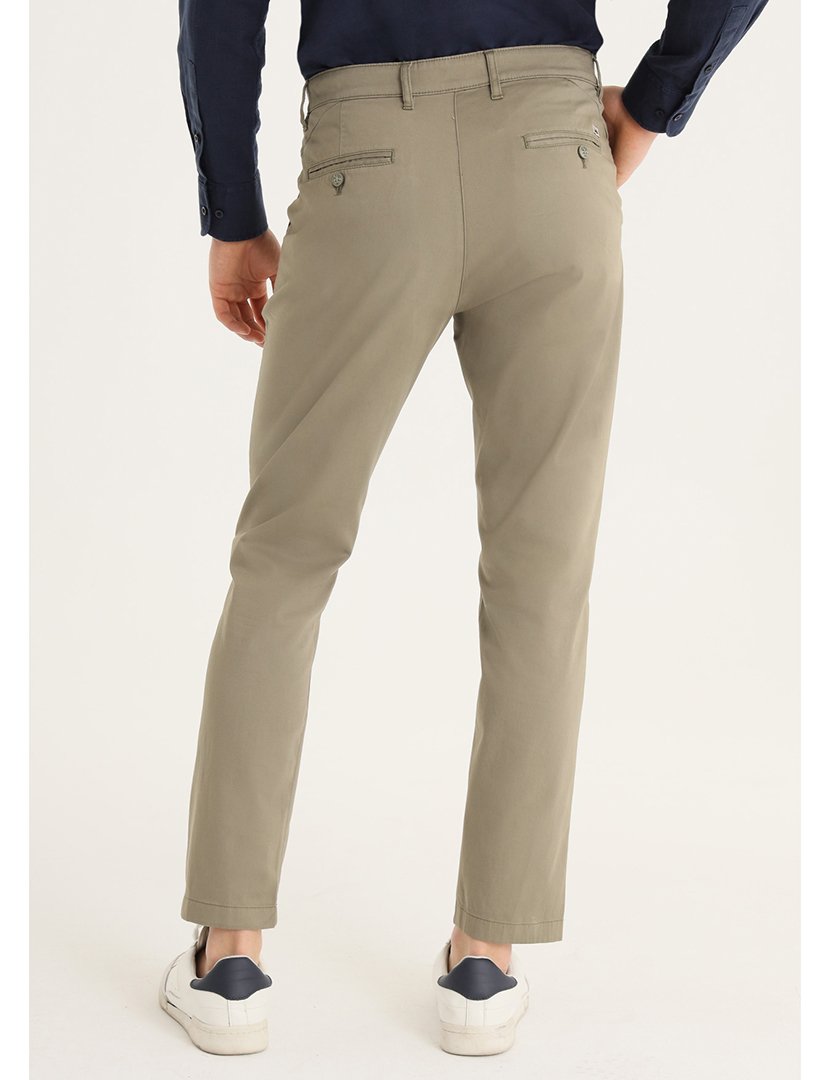 Calças Chino Homem Cetim Slim Stretch Cintura Média Verde