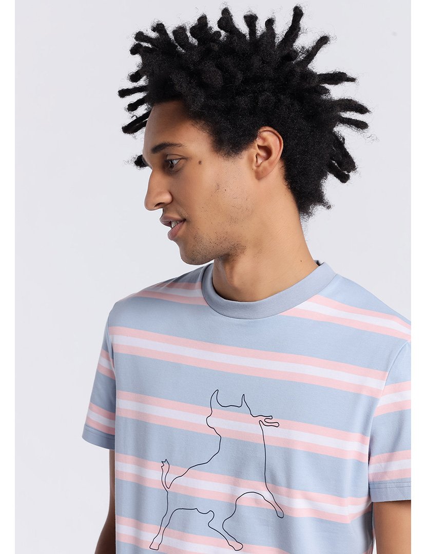 T-Shirt Homem Azul e Rosa