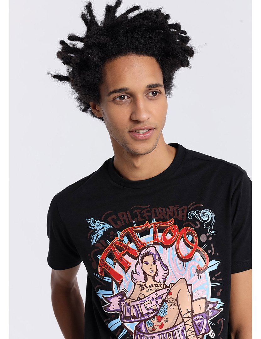 T-Shirt Homem com Estampado Preto