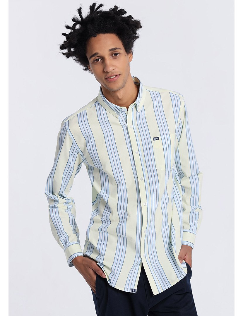 Camisa Homem Listrada Amarelo e Azul