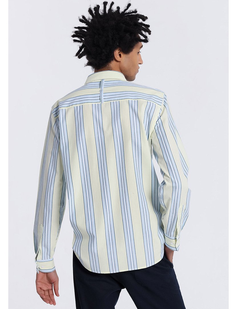 Camisa Homem Listrada Amarelo e Azul