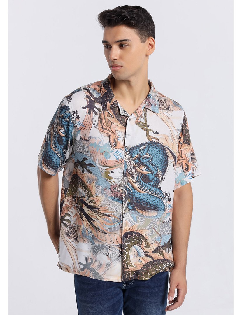 Camisa Manga Curta Homem com Estampado Multicolorido