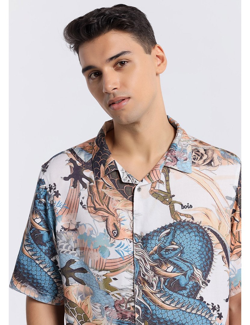 Camisa Manga Curta Homem com Estampado Multicolorido