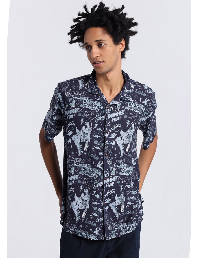 Camisa Manga Curta Homem com Estampado Multicolorido