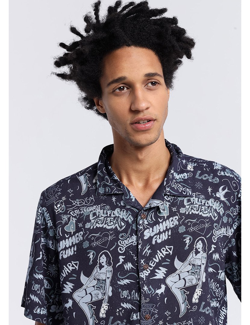 Camisa Manga Curta Homem com Estampado Multicolorido