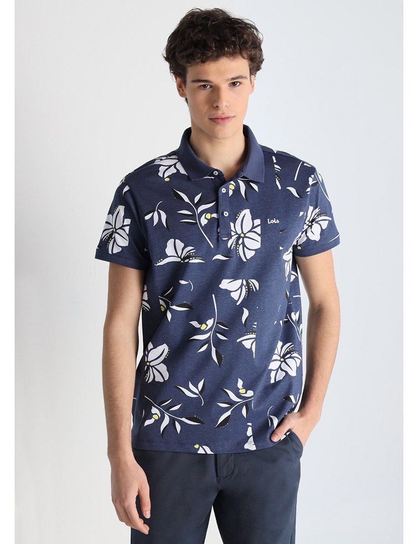 Pólo Homem com Estampado Azul