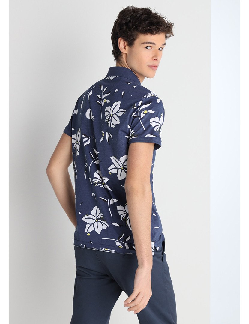 Pólo Homem com Estampado Azul