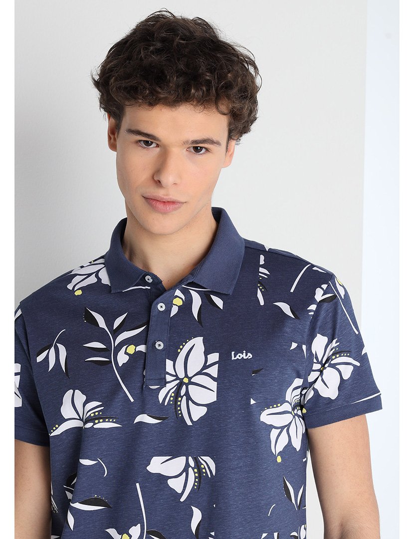 Pólo Homem com Estampado Azul