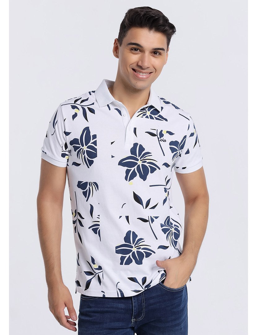 Pólo Homem com Estampado Branco