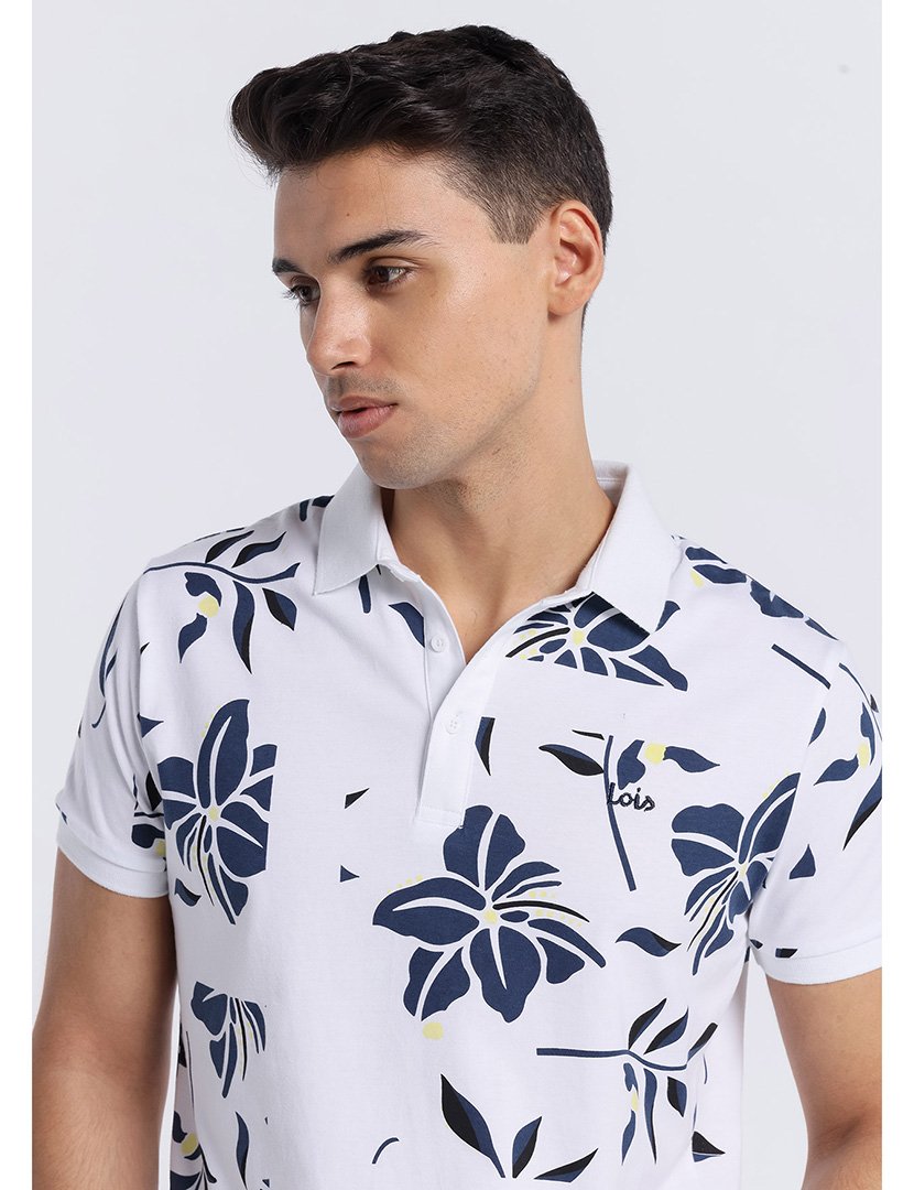 Pólo Homem com Estampado Branco