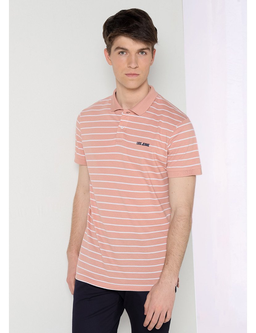 Pólo Homem com Listras Rosa e Branco