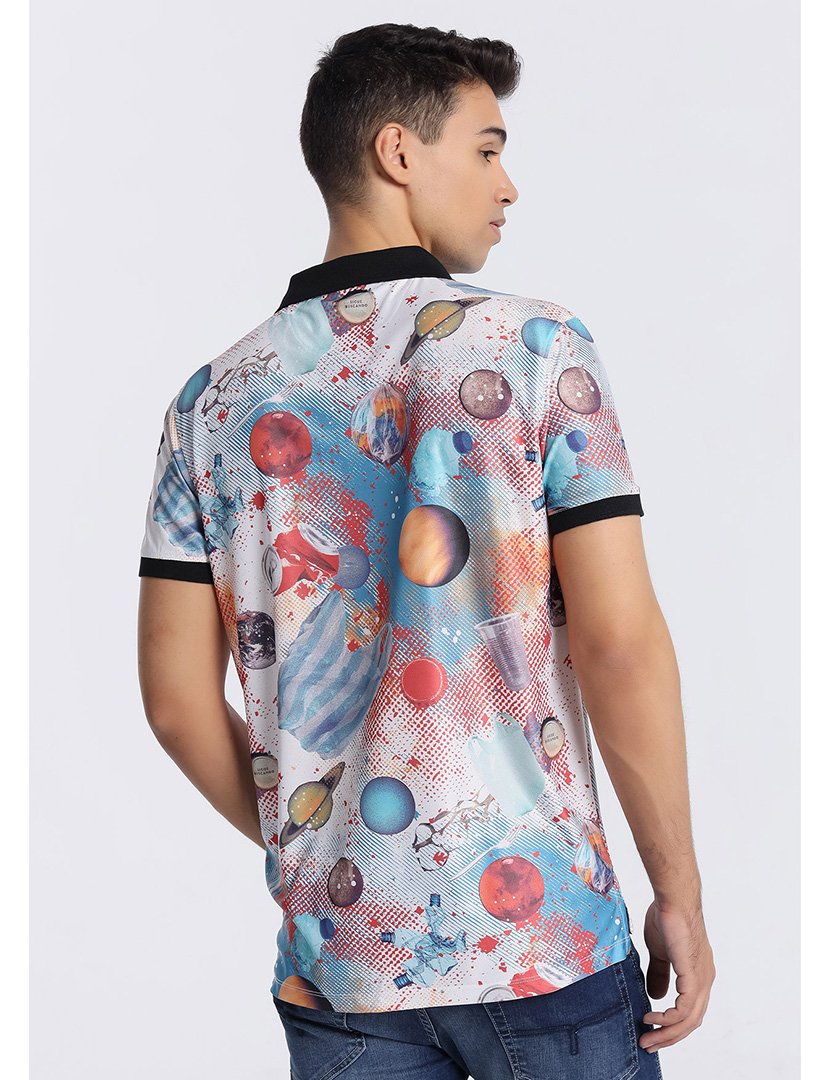 Pólo Homem com Estampado Multicolorido